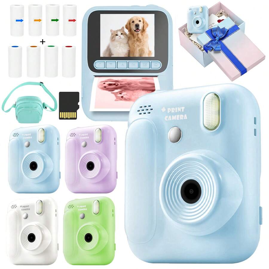 Instant Print Camera Instant Print Camera With Interesting Photo Frame And Color Filter 8X Zoom 1080P HD Digital Camera With Continuous Photography And Flashlight Instant Camera With Puzzle Games And Music Player Birthday Gift And Holiday Gift