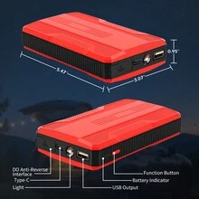 Portable 800A Peak Car Jump Starter, 12V Emergency Battery Booster W/ 6400mAh Power Bank Function, LED Flashlight/Strobe/SOS Light, USB & Type-C Charging Ports, Intelligent Protection Against Reverse Polarity/Short Circuit, Anti-Misoperation - Smart Cable Clip - Red - View 6