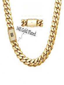 14K Gold-Plated Cuban Miami Style The Latest Electroplating Gold-Plating Process,Necklace Waterproof Rust-Proof Perfect Gift For Any Occasion.Waterproof, Rustproof, Hypoallergenic-The Perfect Christmas Gift For Your Loved Ones. - 14mm Wide - View 15