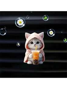 可爱花猫汽车出风口装饰 - 2D亚克力设计,时尚汽车空气清新剂配件,动物主题内饰装饰,不含香源(需自行添加精油),完美提升您的车内氛围 - 1 - 查看 15