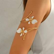 BMOR 1pc Iron Alloy Double-Head Enamel Glazed Floral Open Bangle, Minimalist And Elegant Design, Suitable For Mother's Day Gift, Parties, And Everyday Wear - Flower - View 3