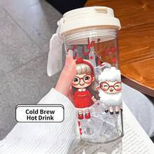 1/5 Pcs 500ml Eid Al-Adha Cute Girl & Sheep Themed Portable Travel Cup - Clear Coffee Cup, Leak-Proof Water Bottle With Straw And Lanyard, Lightweight And Durable, Perfect For Travel, School, Office And Eid Celebrations - A Festive & Cheerful Gift For Women, Students, Muslim Families And Eid Lovers. - Multicolor - Little Girl and Sheep - View 9