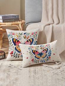 4pcs Butterfly Print Pattern Pillow Covers, Hidden Zipper Closure, Machine Washable, Home Decorative Throw Pillow Cases For Sofa, Living Room, Bedroom, No Pillow Insert - Multicolor - View 3
