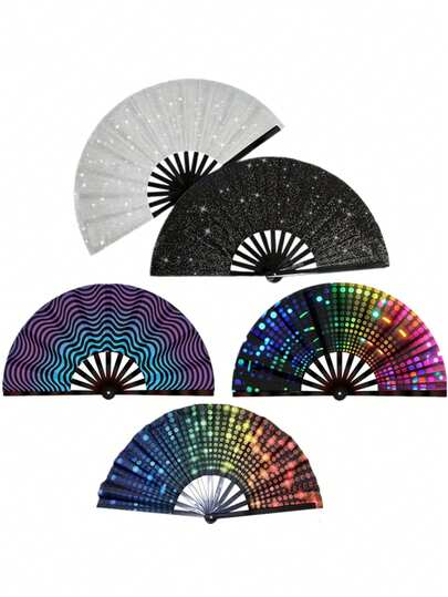 Abanico plegable grande y brillante, de material impermeable, adecuado para Tai Chi, reuniones familiares, conciertos, graduaciones, vuelta al colegio, actuaciones de baile, decoración, bodas, cumpleaños, San Valentín, actuaciones con temática de cumpleaños, festivales, al por mayor