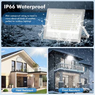 Single unit pack of 30W, 50W, 100W, 150W, and 200W LED floodlights, with two color temperatures available: 6500K and 3000K. Suitable for industrial and commercial lighting, IP65 rated LED outdoor spotlights, hard-wired connection, and outdoor spotlights/projectors for garages, gardens, corridors, and other similar locations.
