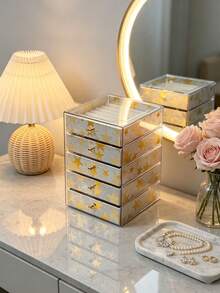 Hộp đựng trang sức bằng acrylic in hình 5 lớp, nhiều lớp, kiểu ngăn kéo, dung tích lớn. - Nhiều màu - Xem 5