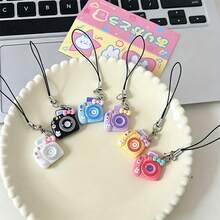 3pcs Cartoon Mini Macaron Phone Charms Keychains Camera Accessories, Girly Bag Charms Bag Accessories - Multicolor - View 2