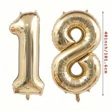 2pcs 101.6cm White Gold 18 Number Foil Balloons, Party Decorations For 18th Birthday Celebration - View 5