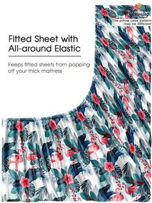 1pc Plant Maple Leaf Flamingo Fitted Bedsheet, Mattress Protector, Minimalist Solid Color Mattress Cover Suitable For All Bed Sizes - Double, Full, Queen, King, Deep Pocket 11.8 Inches, Home Textile - Multicolor - View 7