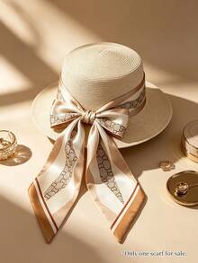Moemton Elegante sciarpa in raso beige crema con motivo monogramma retrò, foulard da collo, accessorio per borse, versatile per lavoro, brunch e outfit serali - Albicocca - Visualizzare 5