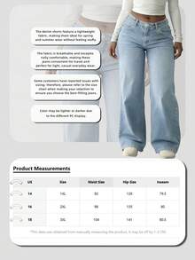 Plus Size Casual Fashion Washed Loose Wide-Leg Jeans Spring - Light Wash - View 6