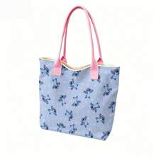 Disney Lilo & Stitch Canvas Tote Bag - All-Over Stitch & Flower Print Shoulder Bag For Daily Use - Black - View 4