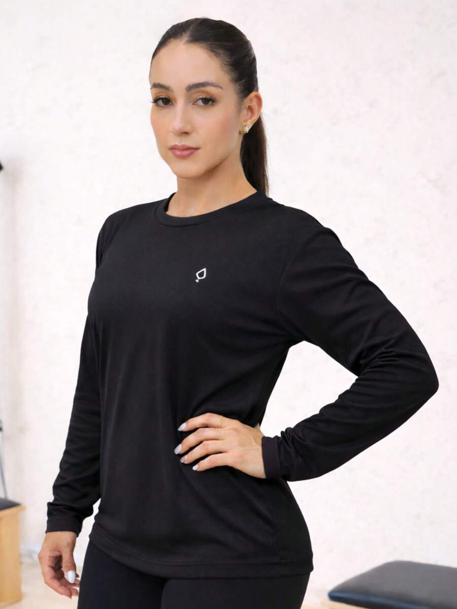 Women's Dry Fit Long Sleeve Basic T-Shirt, Lightweight And Comfortable - Hitam - View 1