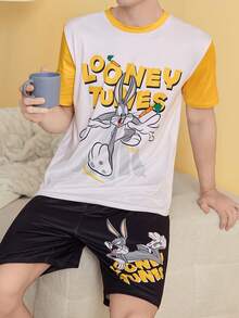 Noctvar OBM Sleepwear X LOONEY TUNES 睡衣套裝，黃白撞色短袖上衣+黑色短褲，舒適家居服 - 彩色 - 查看 3