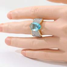 Nhẫn vàng kiểu dáng thời trang, đính đá Cubic Zirconia hình bầu dục lấp lánh, một mẫu nhẫn dự tiệc thời trang mới theo phong cách Âu Mỹ, phù hợp cho phụ nữ đeo trong các buổi tụ họp. - Vàng - Xem 2