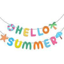 2 buah Banner "Hello Summer", Dekorasi Pesta Musim Panas - Satu ukuran cocok untuk semua - View 5