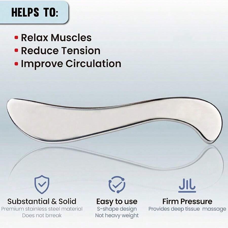 Dao cạo mô liên kết hình chữ S bằng thép không gỉ, dụng cụ massage cạo cơ Gua Sha cho vai, cổ và toàn thân để thư giãn & làm đẹp. - Nhiều màu - Xem 1