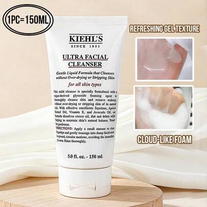 L’Oreal Paris Kiehl's Ultra Facial Cleanser, 150ml Full-Size / 30ml Travel-Size, Gentle Foaming Cleanser, Deep Cleansing & Makeup Removal, Non-Stripping Hydrating Formula, With Squalane & Avocado Oil, Maintains Skinentialsion, Refreshing 不定時, 假如法律 S.