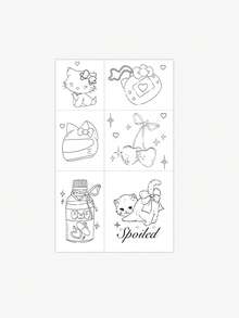 1pc Sticker, Cute Style Cat Cherry Bottle English Collection, Temporary Tattoo Sticker, For Arms, Abdomen Non-Reflective, Realistic Tattoo, Suitable For People, Daily Use, Lasts3-5Days - Black - View 4