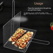 1pc Heavy Duty Stainless Steel/Carbon Steel Barbecue Tongs With Multilayer Rectangular Grid And Heat-Resistant Handle, Suitable For Securing Vegetables, Meat And Fish, Ideal For Home And Commercial Kitchen, Outdoor Grilling Accessory - A - View 5