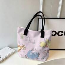 Miniso Disney Winnie The Pooh Canvas Tote Bag - Pooh & Friends Cherry Blossom Print Shoulder Bag For Daily Use - White - View 5