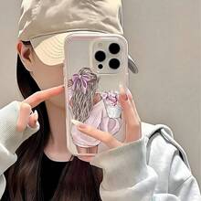 1个卡通女孩手捧鲜花美感图案软边透明全包防震手机壳，适用于 17/16/15/14/13/12/11 Pro Max、A56/55/54/53/52/51、S25/24/23/22/21 Ultra系列（国际版，非国内版） - 彩色 - 查看 4