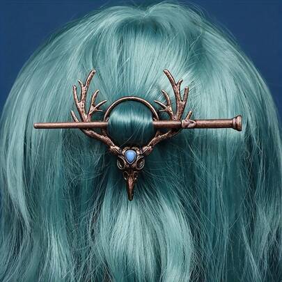 1pc Creative Retro Dragon Moonstone Hair Clip, Nordic Viking Style Fashion Hair Accessory Gift For Women