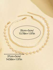 Bộ 2 vòng cổ hai lớp hình hoa cúc đính ngọc trai giả kiểu cổ điển, trang sức thời trang nữ, thích hợp để đeo hàng ngày, dự tiệc, đi nghỉ hè ở bãi biển, làm quà tặng cho bạn bè. - Nhiều màu - Xem 4