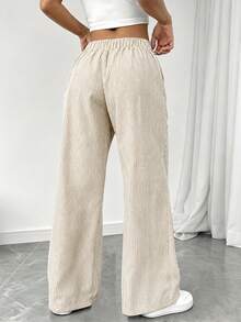 Women's Elegant Casual Striped Pocket Straight Leg Pants, Spring/Summer - Apricot - View 6