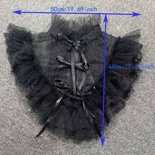 Gothic Style Angel Wings Lace Detachable Collar, Adjustable Ribbon, Elegant Black Lace Decorative Collar With Ruffled High Neck, Angel Wings Embroidery Sheer Mesh, Suitable For Daily Wear, Party, Holiday - Black - View 6