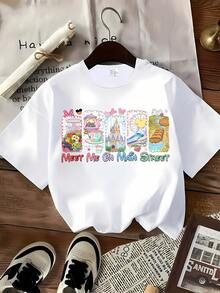 Disney Mickey Mouse Castle Print Women'S T-Shirt, Casual Fashion Crew Neck Short Sleeve Summer Top, ' Individual College Style Cartoon Breathable Sweatshirt, Outdoor Daily Casual Wear - White - View 2