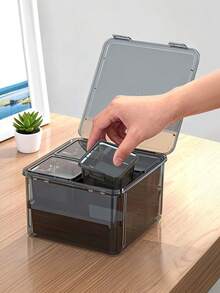 7pcs/Set Extra Large Transparent Black Multi-Purpose Storage Box With Lid, Suitable For Storing Stationery, Tools, Cosmetics, Portable Storage Box, Essential For Travel - Multicolor - View 1