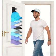 1pc Baseball Cap Storage Rack, Extra Large Baseball Cap Hanging Rack, Multi-Layer Storage Shelf, Suitable For Baseball Caps, Sports Caps, Duckbill Caps, Door Back Closet Cap Hanging Display Rack, No-Drill Minimalist Home Decor Cap Storage Display (Black, White) - Multicolor - View 8