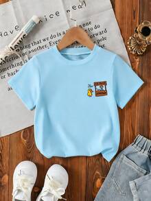Young Boy Casual Graphic Print Crew Neck Short Sleeve T-Shirt, Summer Top - Baby Blue - View 5