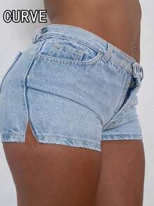 Plus Size Women's Spring/Summer/Autumn New Tight Stretch Sexy Fashion Personalized Washed Distressed Denim Shorts - Dark Wash - View 5