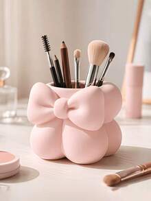 Mini Cream Bow Creative Fun Toothbrush Holder, Toothbrush Cup, Desktop Storage Rack, Can Hold Toothbrush, Toothpaste, Flower Pot, Vase, Vanity Decor, Bathroom Supplies. Warm Home Bathroom Decor Autumn Decor Back To School Season - Multicolor - View 10
