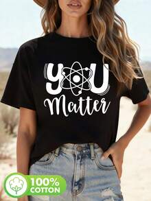 Usted importa ciencia imprimir camiseta, manga corta cuello de tripulación top casual para verano y primavera, ropa de mujer - Negro - Ver 2