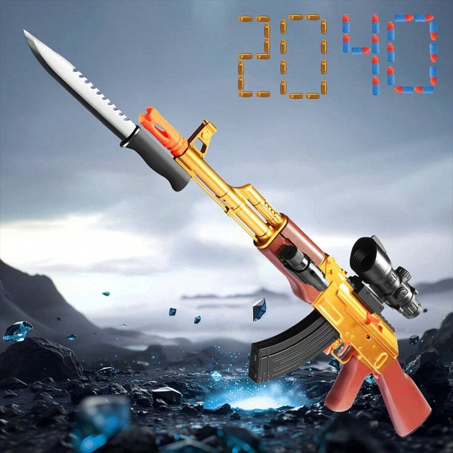 Plastic Toy Gun Shell - Ejecting Gold AK47 Shotgun EVA Foam Blasters Soft Bullet - Vàng - Xem 1