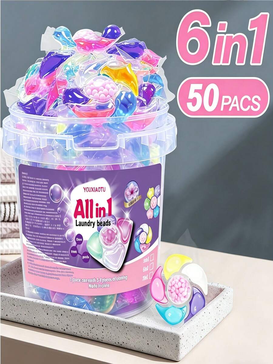 Family Size 5-In-1 Concentrated Laundry Detergent Pods, Fragrant Long-Lasting Scent Beads, Powerful Deep Cleaning Stain Removal, Multi-Effect Softening And Long-Lasting Fresh Fragrance Detergent