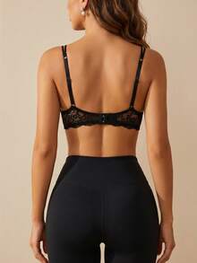 3pcs Women's Black & White Contrast Sexy Lace Padded Push-Up Bras - Black - View 3