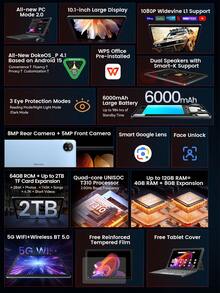 Blackview Tab 20 WiFi 全球版 AI 平板電腦，搭載 Gemini 2.0 與跨應用智慧功能，10.1 吋沉浸式螢幕，清晰音訊，6600mAh 電池，8MP + 5MP 雙鏡頭，臉部解鎖，最高 12GB RAM 和 64GB ROM，支援 2TB TF 擴充 - 灰色 - 查看 2