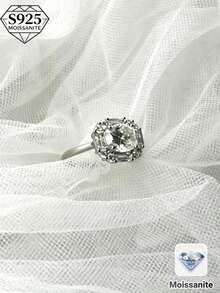 1pc Oval 2ct Moissanite Ring, Hypoallergenic S925 Silver, Birthday Gift, Husband's Promise Ring, Engagement Ring, Elegant Pave Ring, Anniversary Surprise Gift, Thanksgiving Gift, Comes With Gift Box - Silver - View 7