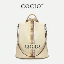 2026 Zaino in vera pelle da donna, design di lusso, grande capacità, zaino elegante e retrò con ricamo, borsa a tracolla premium per viaggi, alta qualità, moda versatile e chic, moderno, antifurto, borsa da città - Nuvole di buon auspicio dai sette colori, bianco sporco - Visualizzare 1