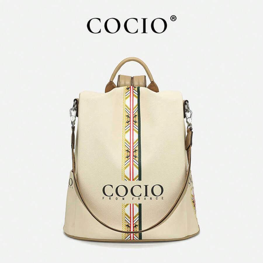 2026 Zaino in vera pelle da donna, design di lusso, grande capacità, zaino elegante e retrò con ricamo, borsa a tracolla premium per viaggi, alta qualità, moda versatile e chic, moderno, antifurto, borsa da città - Nuvole di buon auspicio dai sette colori, bianco sporco - Visualizzare 1