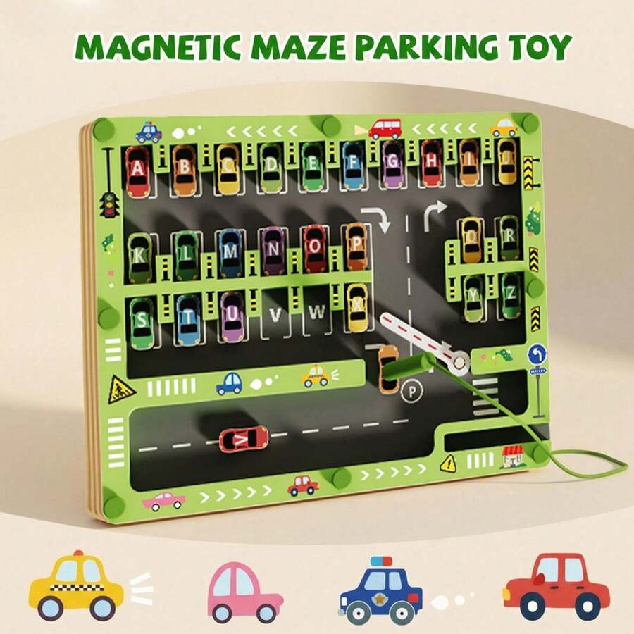 Wooden Magnetic Letter Maze Learning Toy, Inspiring Intelligence Development Educational Assisting Tool, Fine Motor Skills Learning Toy, Parking Lot Spelling Learning Toy, Children's Birthday, Halloween, Christmas Gift - Multicolor - View 1