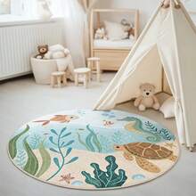 Alfombra de mundo submarino vibrante, alfombra redonda de océano con tortuga, caballito de mar y peces, estera colorida de vida marina para decoración de playa para habitación de niños - 4 - Ver 5