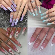 5D Embossed White Flower Nail Stickers, Self-Adhesive Floral & Butterfly Nail Art Decals, Elegant Pink & White Flower Nail Decorations For Romantic Manicure, Spring Summer Flower Slider Nail Decoration Nail Art Supplies - Multicolor - View 10