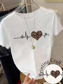 Camiseta de manga corta de cuello redondo casual con ribete de contraste para mujer, verano - Blanco - Ver 7