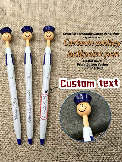 [Customized] Adorable Cartoon Smiling Face Ballpoint Pen, Support Customized Engraving/Logo, Push-Button Design With Smooth Writing Experience, 1.0mm Tip For Continuous Ink Flow, Combines Aesthetics And Practicality, Suitable For Students, Office Workers, Or Corporate Gifts