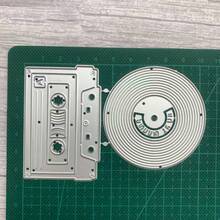 Juego de troqueles retro de casete y disco de vinilo, troqueles de acero al carbono de 10,4 * 6,6 cm para manualidades de scrapbooking y tarjetas - blanco plateado - Ver 3
